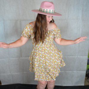 Floral Sweetheart Neck Flouce Sleeve Midi Dress